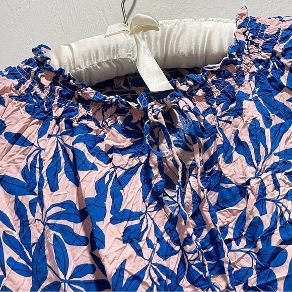 ELOQUII Women’s Plus DON’T STOP BELEAFIN’ Pink Blue Floral Smocked Neck Top 18 - Picture 4 of 10